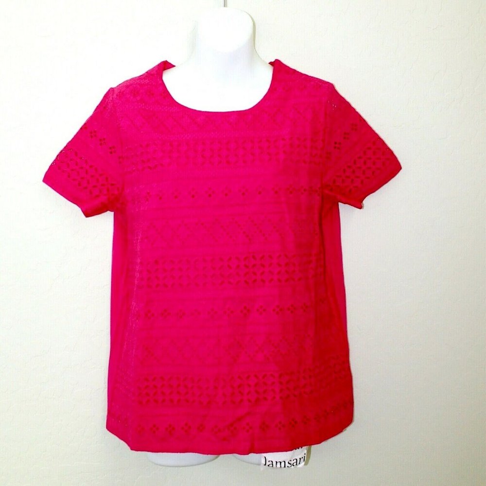 Izod Women's Short Sleeve Hot Pink Cabaret Eyelet Blouse Size M